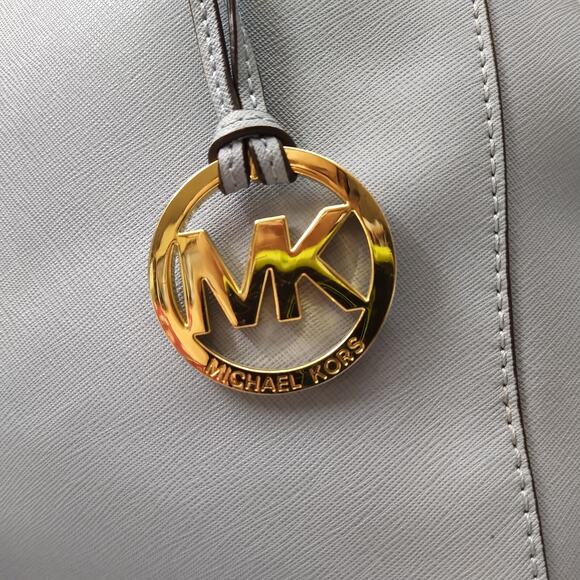 Michael Kors Blue Leather Carryall Double Handles Satchel Shoulder Bag - Picture 4 of 16